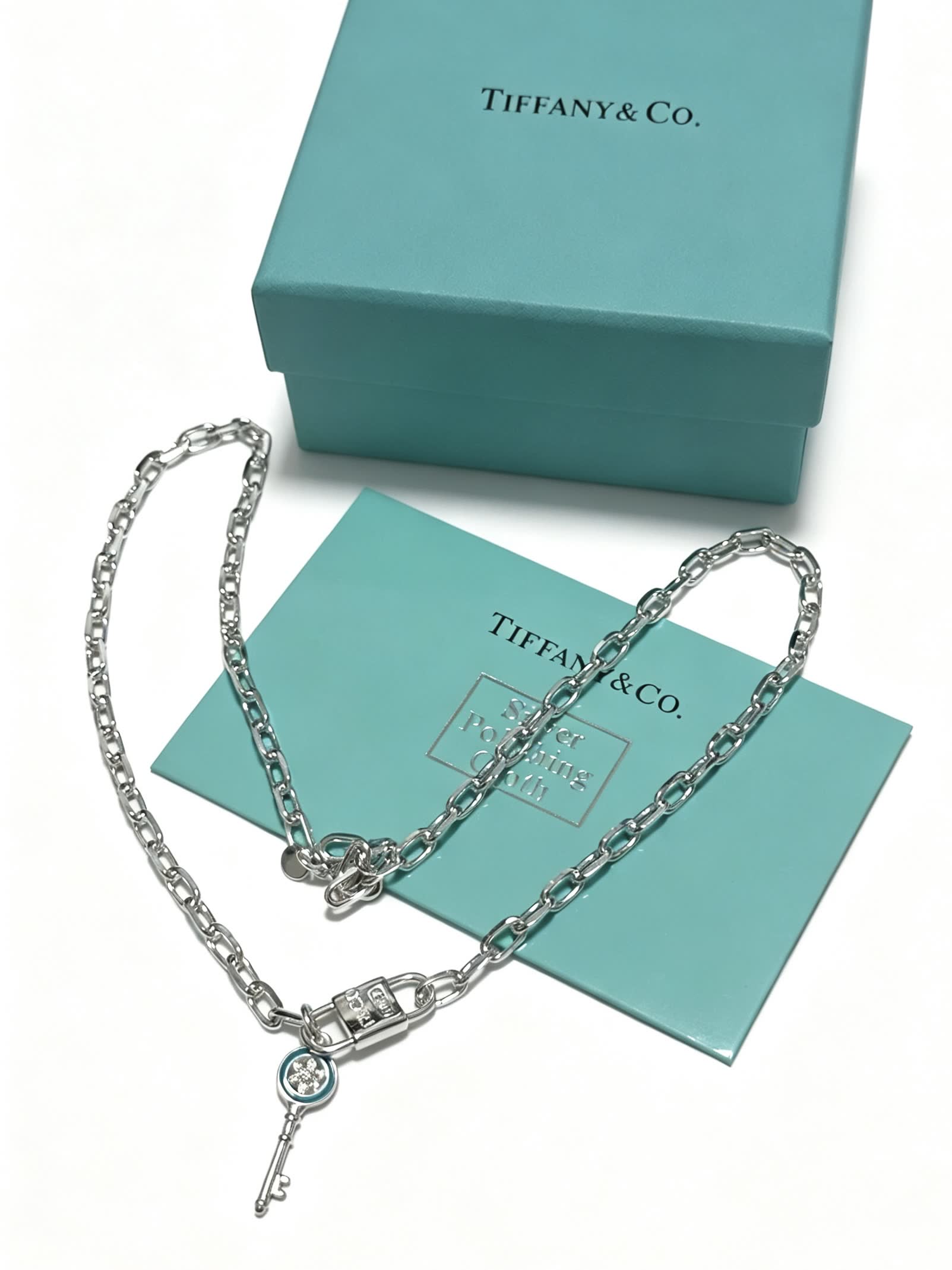 Tiffany & Co. Sterling Silver Lock and Key Pendant Necklace